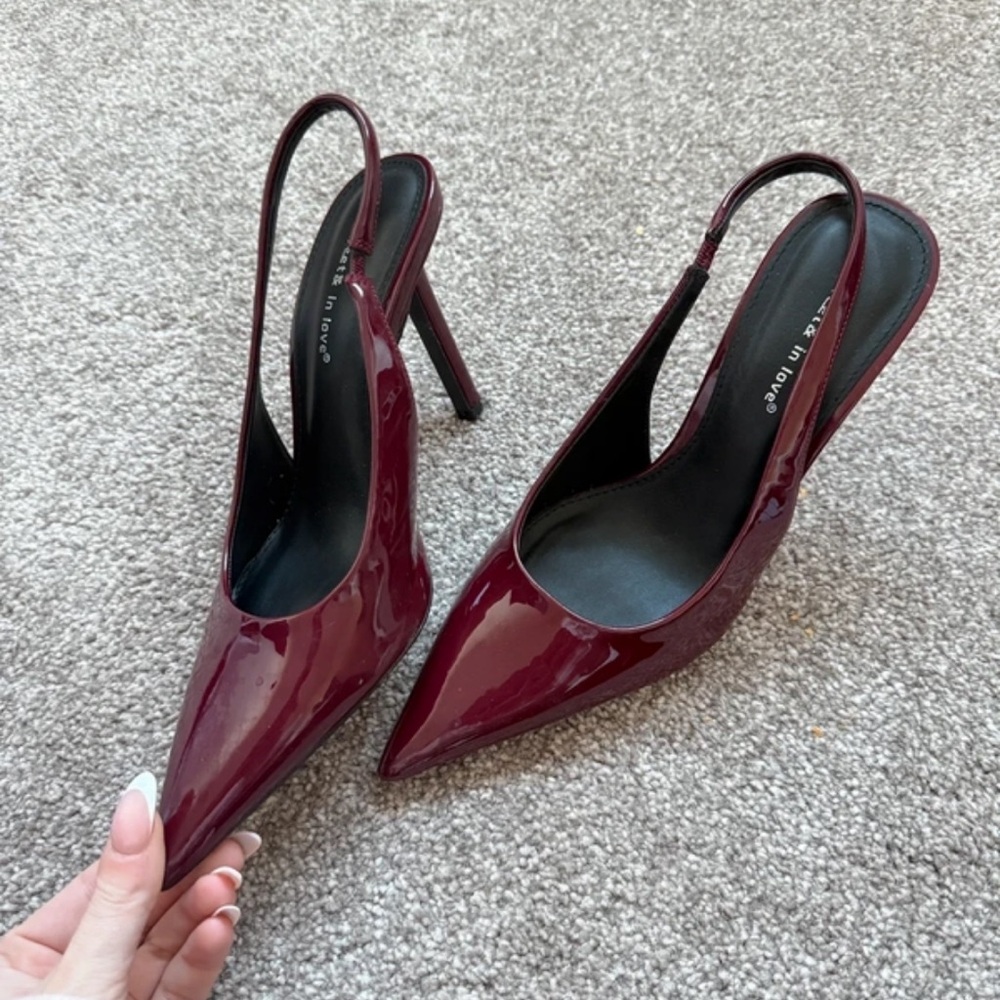 SHEIN Burgundy Patent Slingback Heels